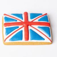 A handmade, hand-iced Union Jack gingerbread biscuit