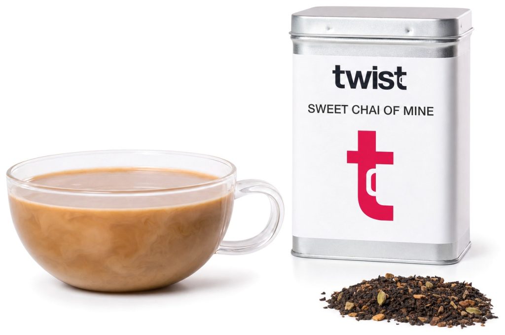 Twist Caffeine tea with a glass cup