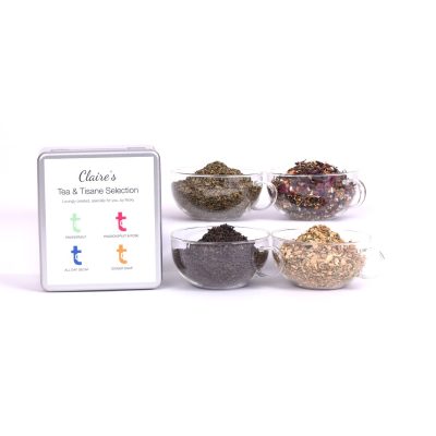 Personalised four section caddy with loose leaf blends