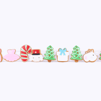 Hand-iced Christmas biscuits appearing in a row