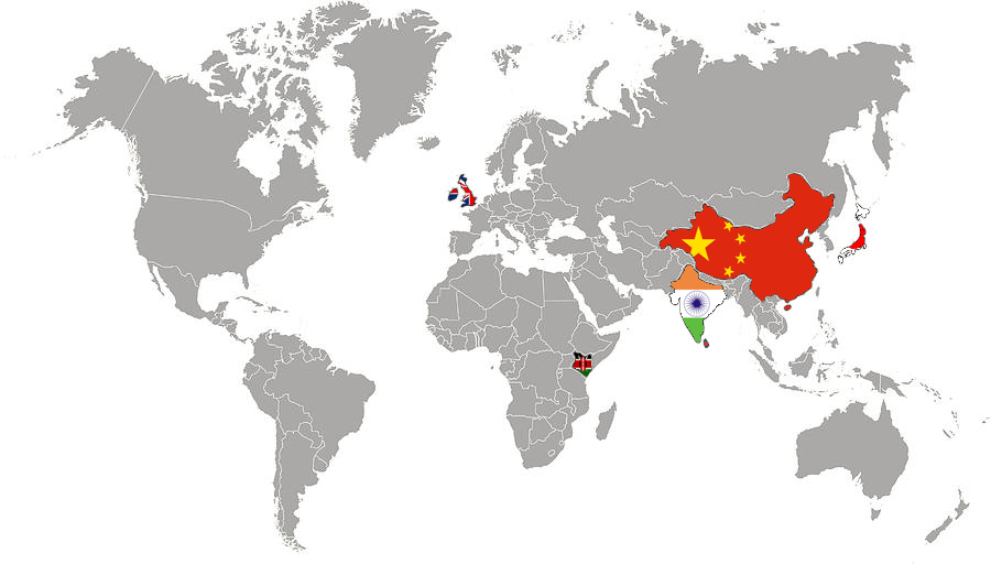 A world map marking the countries Twist sources tea and herbs from