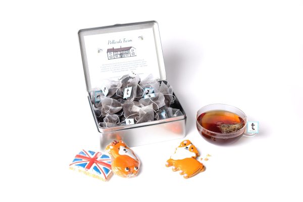 Tea and biscuits caddy with hand-iced gingerbread biscuits